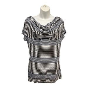 Max Studio Navy and White Striped Cowl Neck Top size large